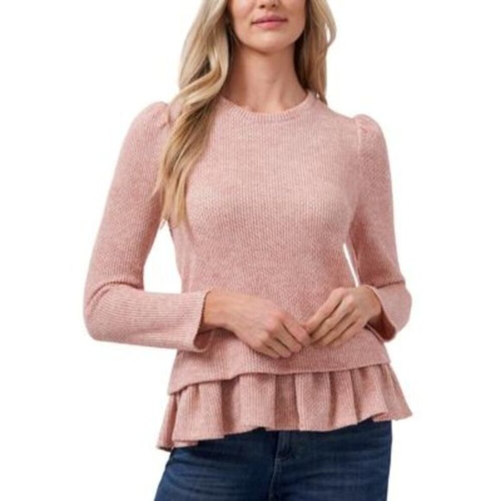 CeCe Blush Ruffle Hem Sweater Large